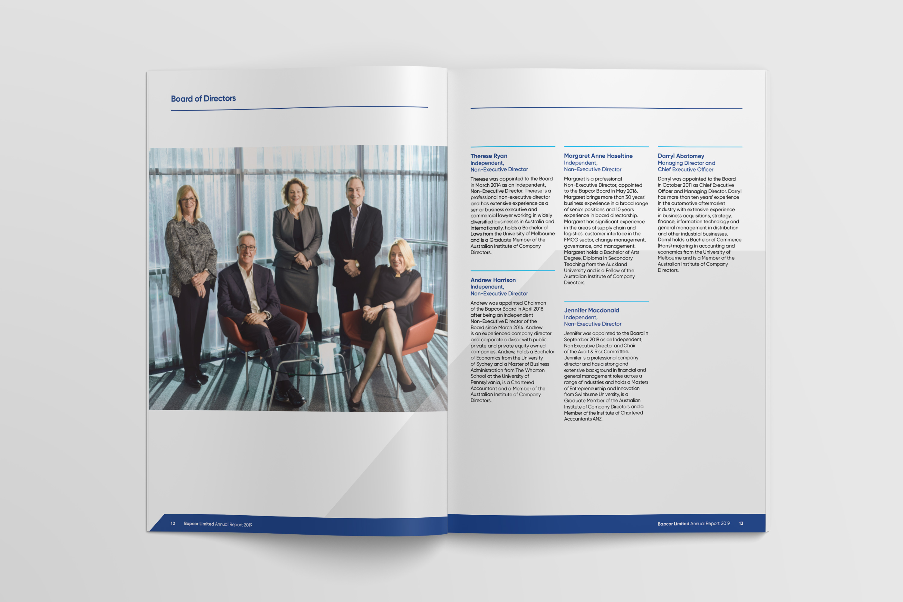 Bapcor Annual Report board directors internal layout design