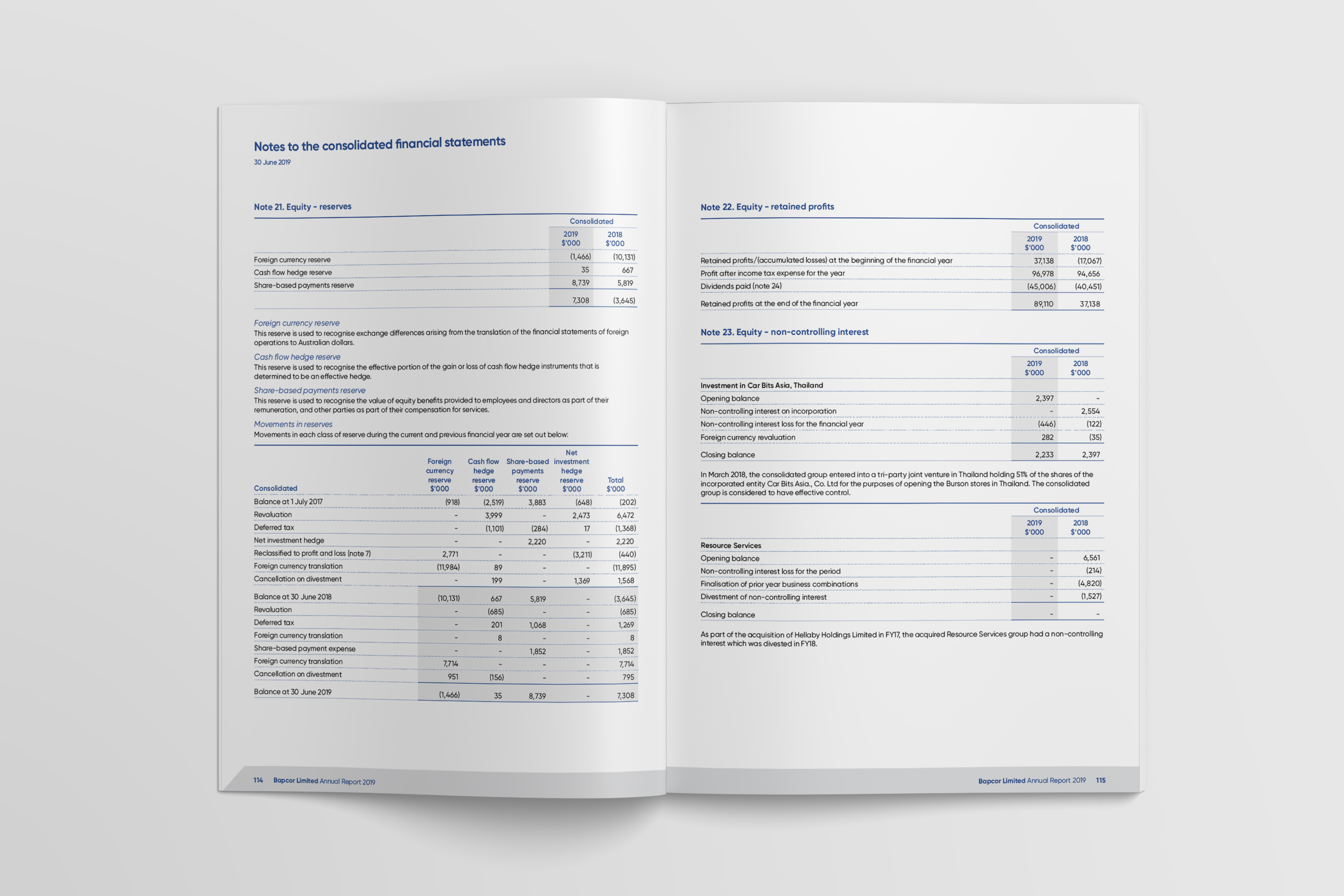 Bapcor Annual Report financial internal layout design