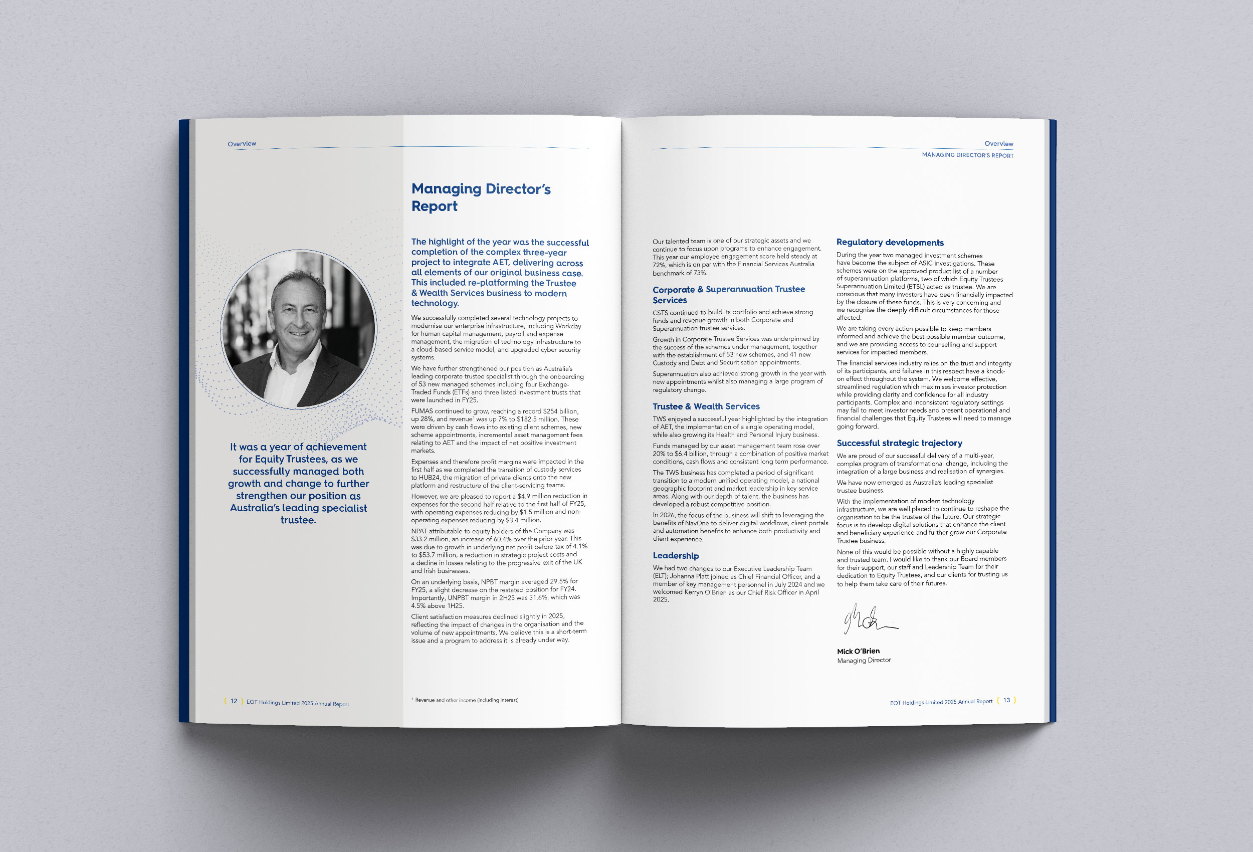 Spread of annual report showing Managing Directors report