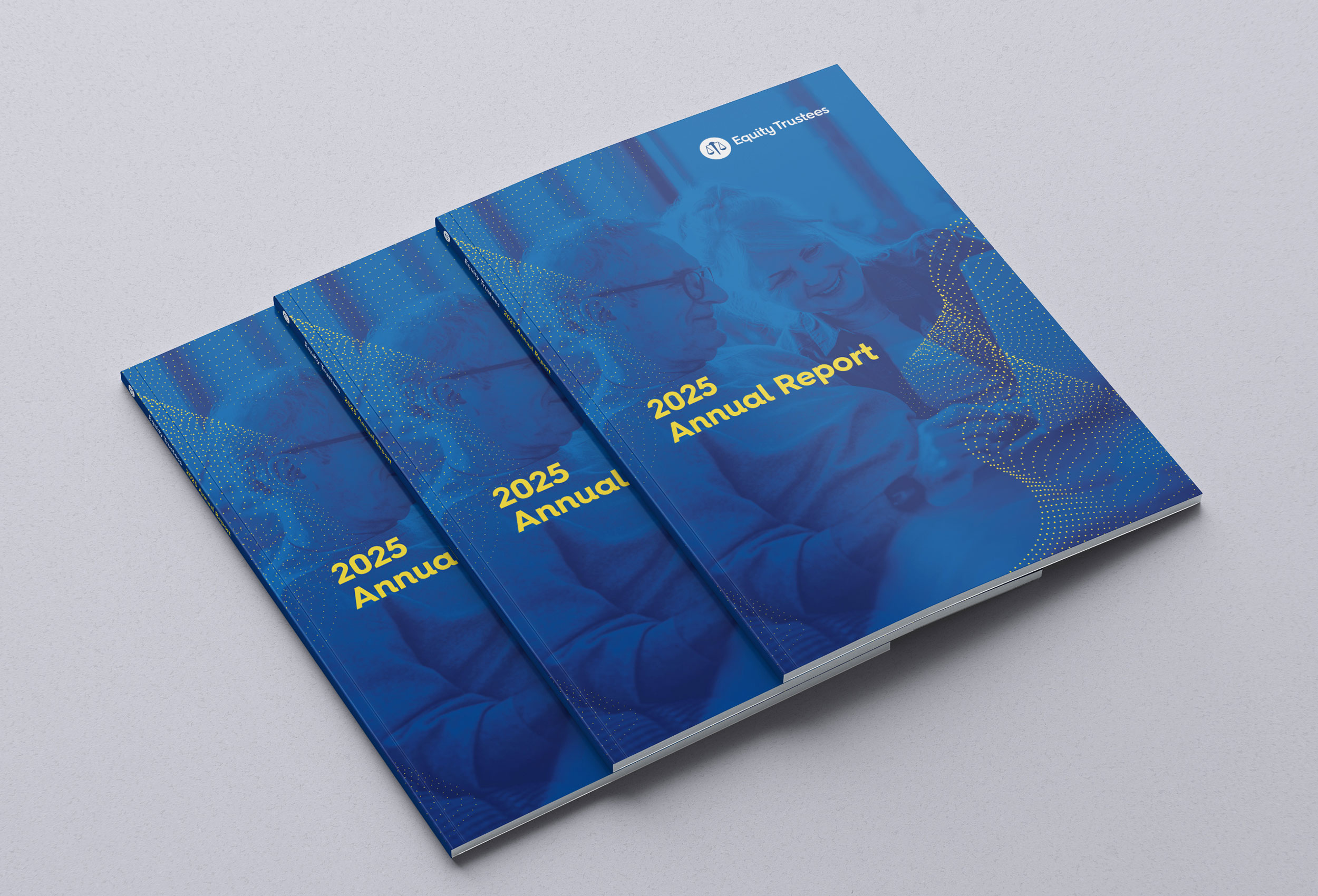 Three annual reports stacks together