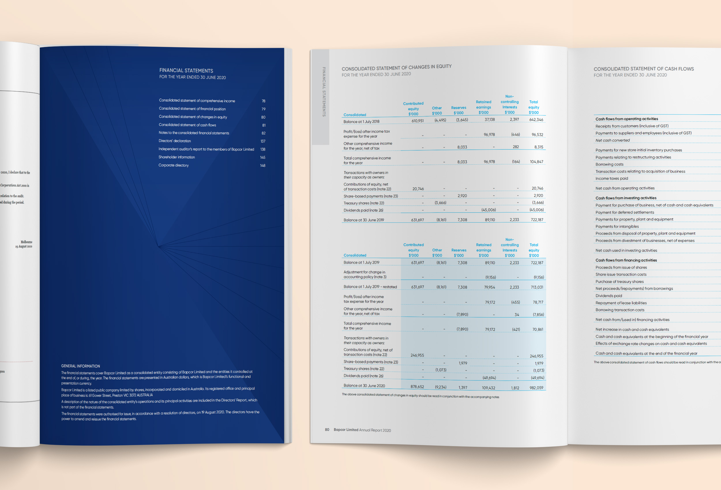 Bapcor Annual Report financials internal page layout