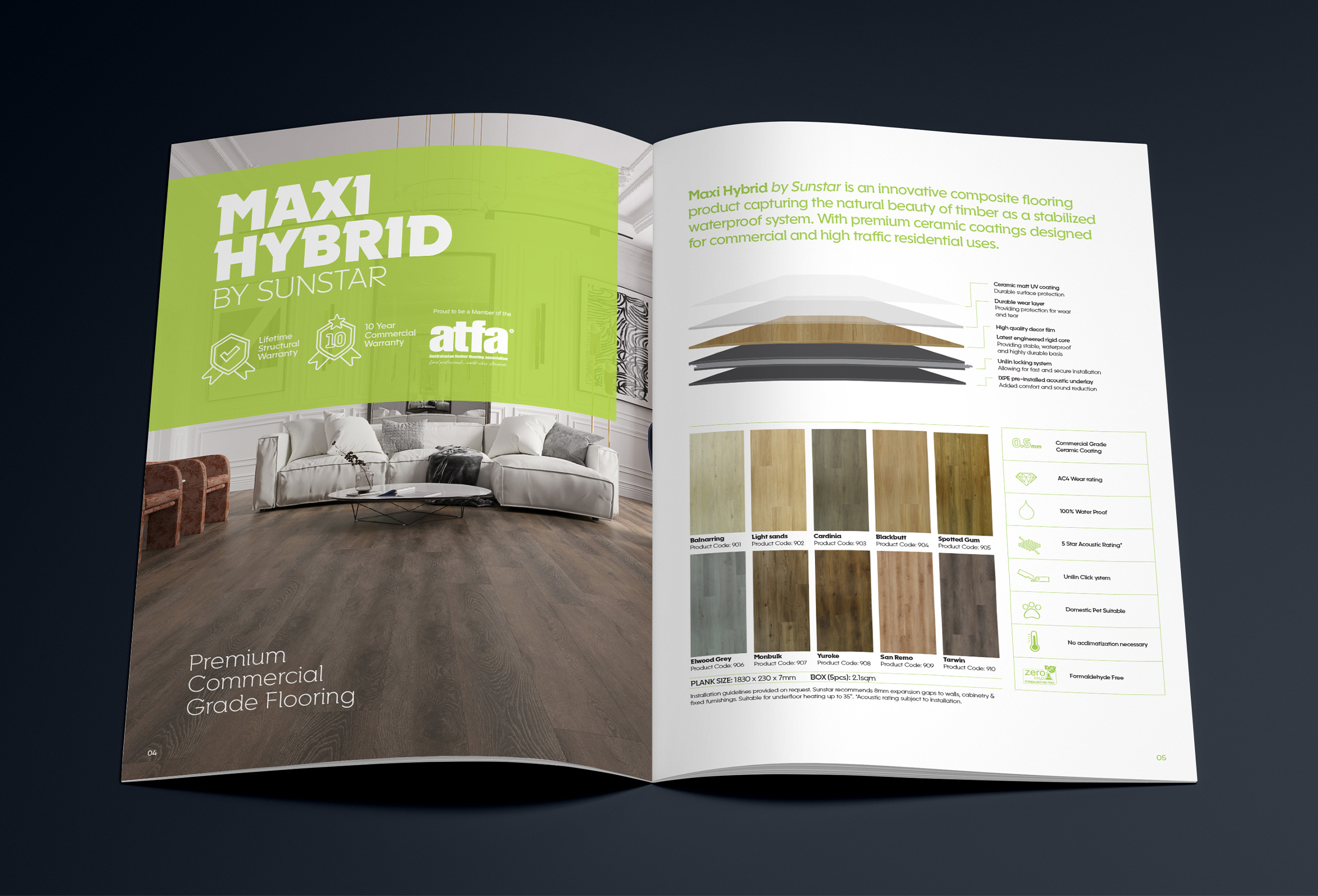 Sunstar Maxi Hybrid Timber product brochure design internal layout