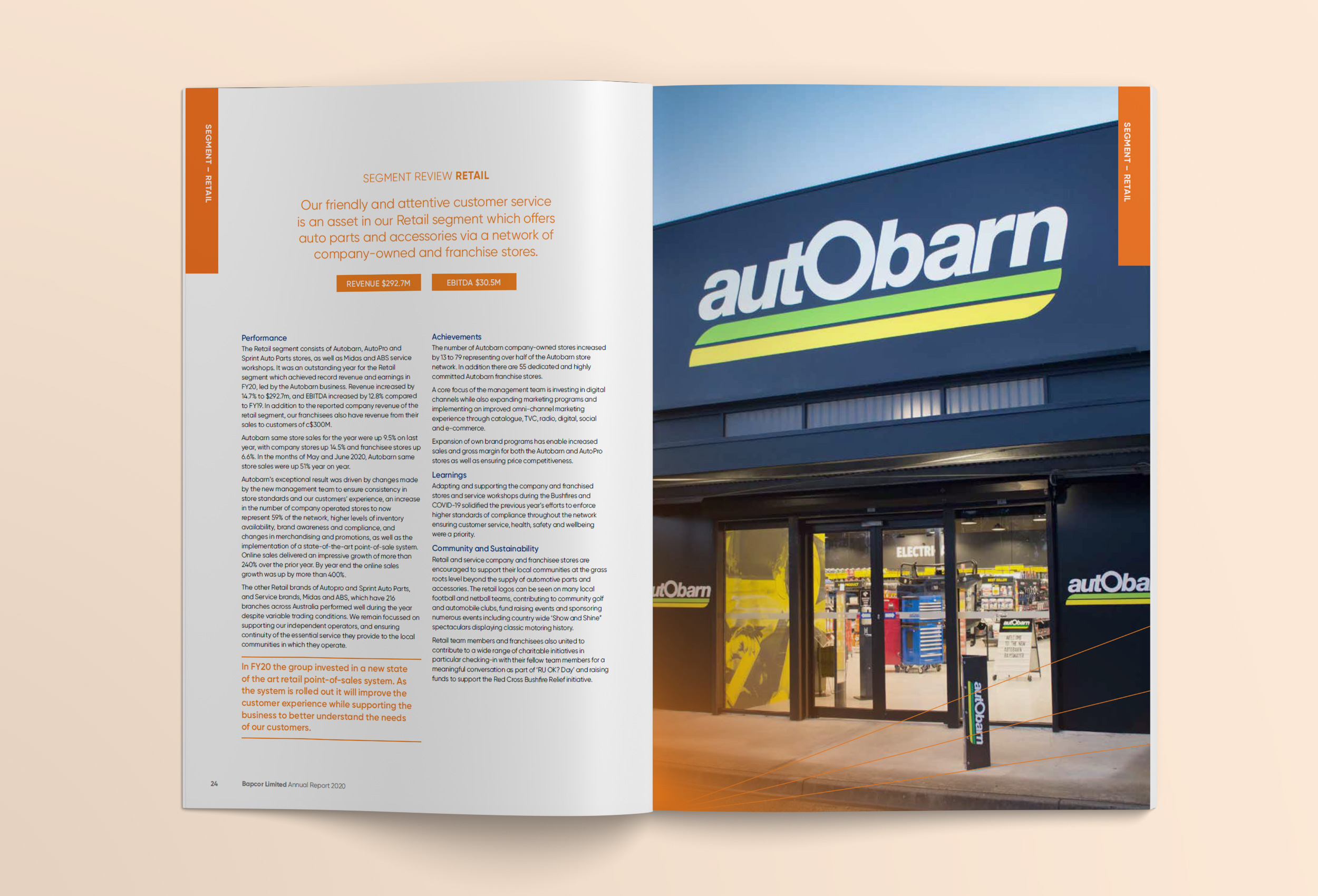 Bapcor Annual Report retail segment internal page layout