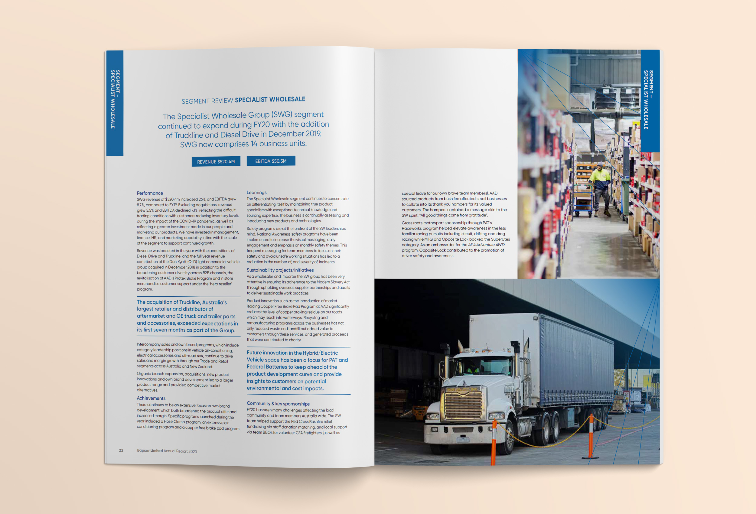 Bapcor Annual Report specialist wholesale internal page layout